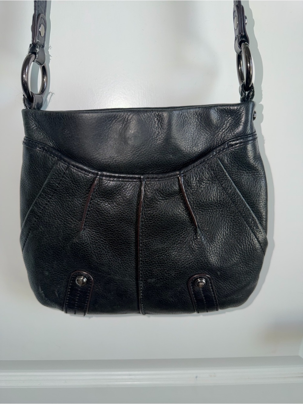 B Makowsky Black Leather Crossbody Bag Shoulder Purse Leopard Lining